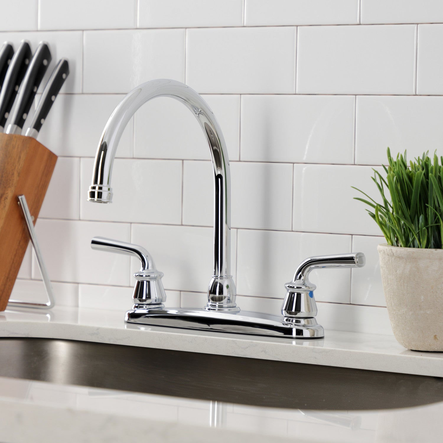 Kingston Tulare KB790RXL - Restoration Two-Handle 3-Hole 8" Centerset Kitchen Faucet, Polished Chrome — thumbnail 3